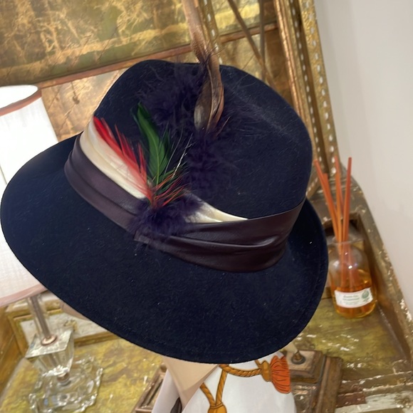 Vintage Doeskin felt 100% wool navy blue fedora hat - Picture 9 of 14